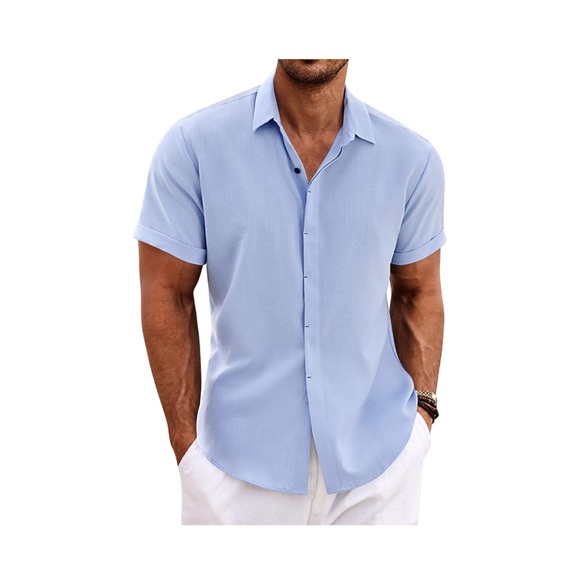 COOFANDY Men's Linen Shirts Short Sleeve Casual Shirts Button Down Shirt for Men - Picture 1 of 11